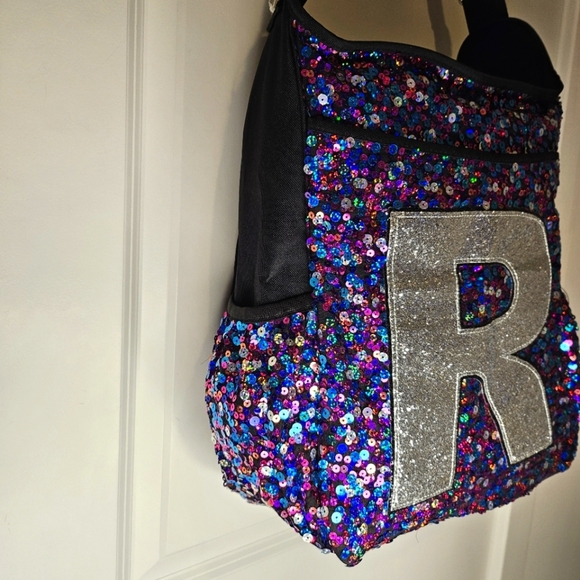 Justice Blue Silver Pink Purple Sequin Messenger Bag Glitter Letter R Initial - Picture 15 of 15
